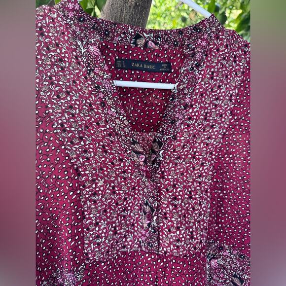 Zara Basic Burgundy Floral Patchwork Blouse – Size L - Picture 5 of 6